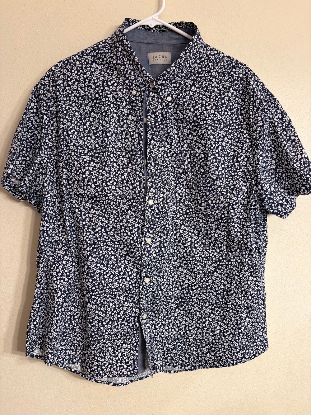 Jachs Navy and White Floral Short Sleeve Button-Down Shirt